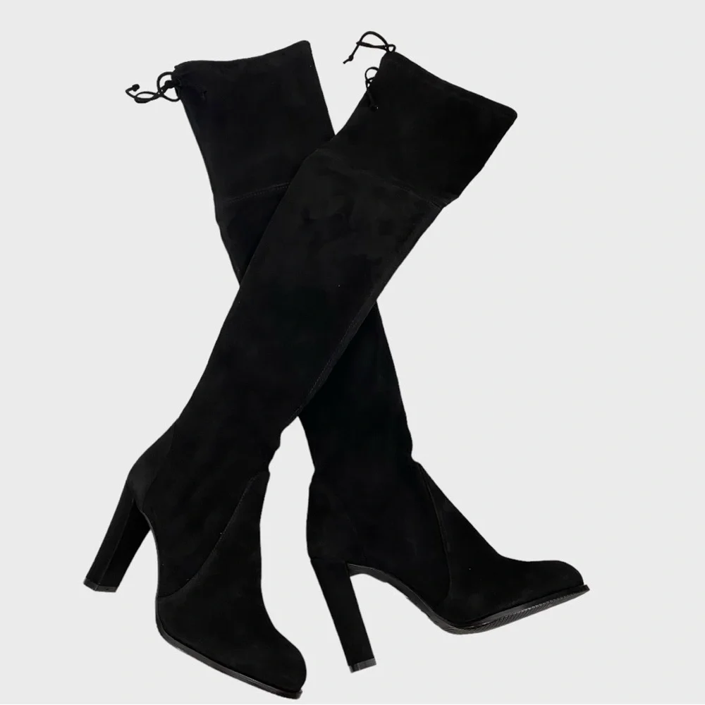 Stuart Weitzman Black Suede Leather Over the Knee Highland Boots Size 5.5